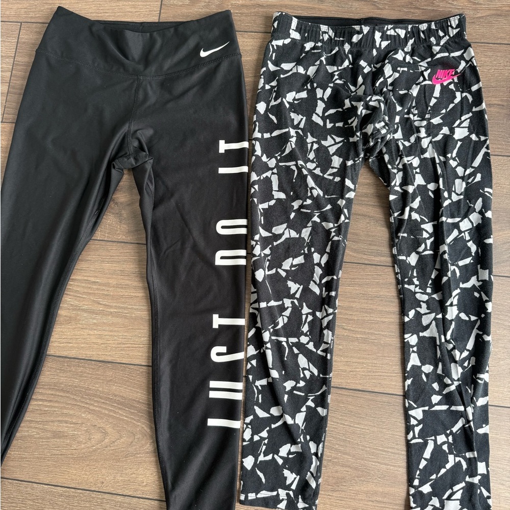 Nike WOMENS Black 'Just Do It' & Black Patterned Leggings with Pink Logo